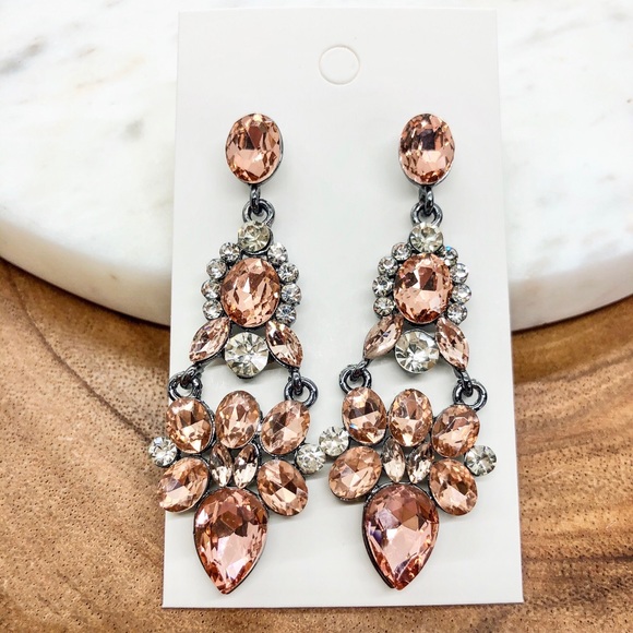 Peach Crystal Chandelier Formal Earrings - Picture 2 of 4